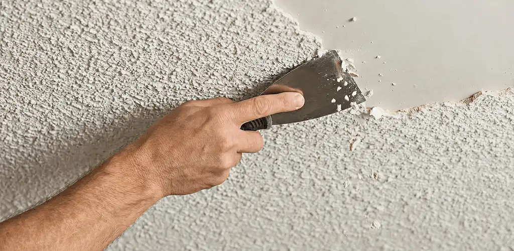 Popcorn ceiling removal scraping off textured ceiling finish in Knoxville, TN