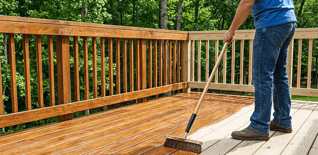 Deck staining and sealing application on a wood deck in Knoxville, TN