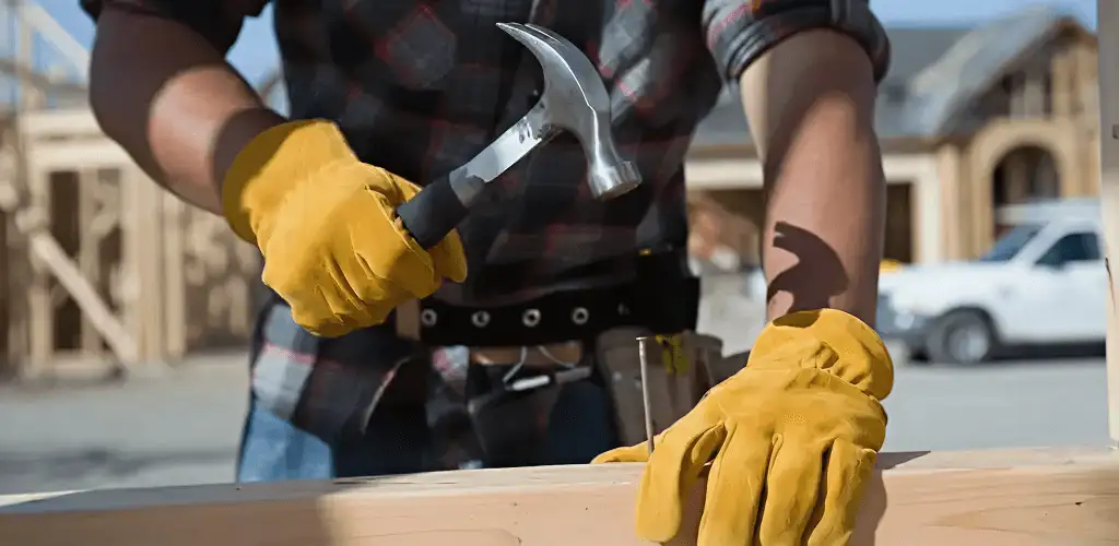 Handyman fixing wood trim with a hammer for home repairs in Knoxville, TN
