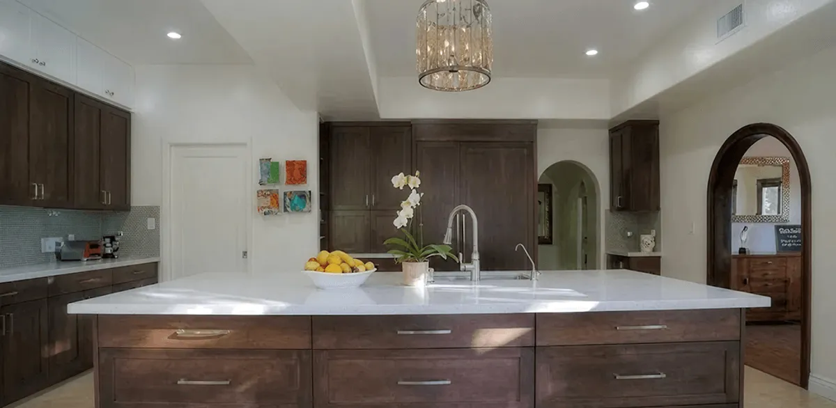 Cabinet refacing project with updated kitchen cabinets and island in Knoxville, TN