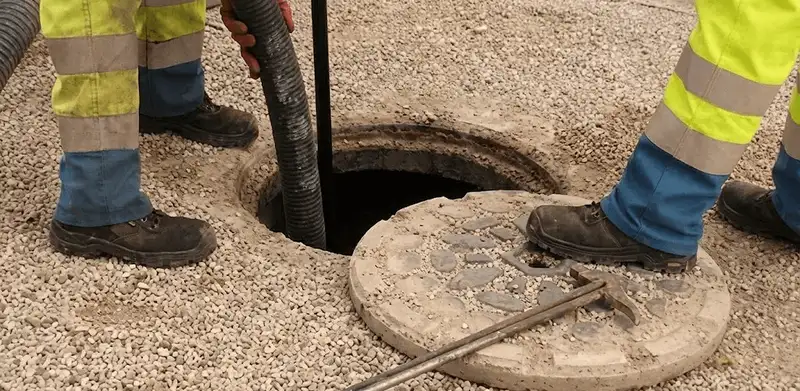 Drain cleaning crew clearing a sewer access point with professional equipment in Knoxville, TN